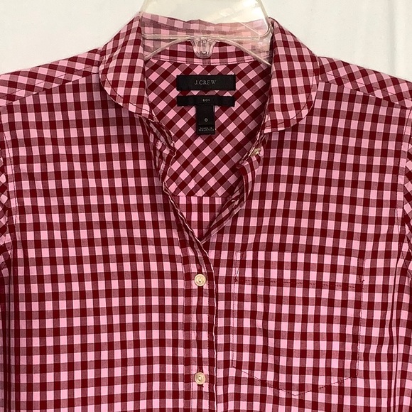 J. Crew Boy Fit Gingham Button Down Shirt Size 0 Peter Pan Collar - Picture 7 of 15